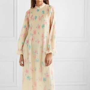 Ganni - Pleated Floral Georgette Midi Dress
